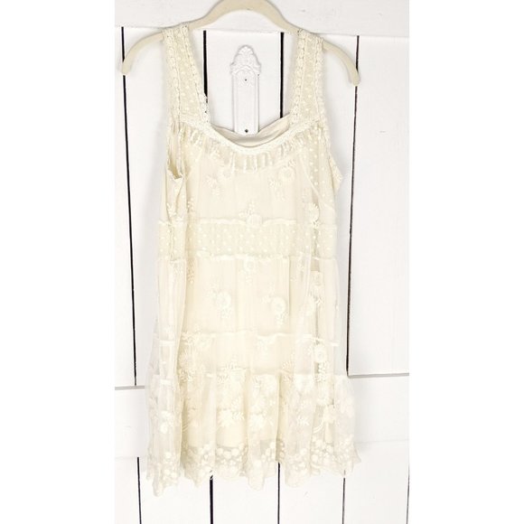 90s vintage crochet lace sheer sleeveless tunic ruffle boho top - Picture 3 of 5